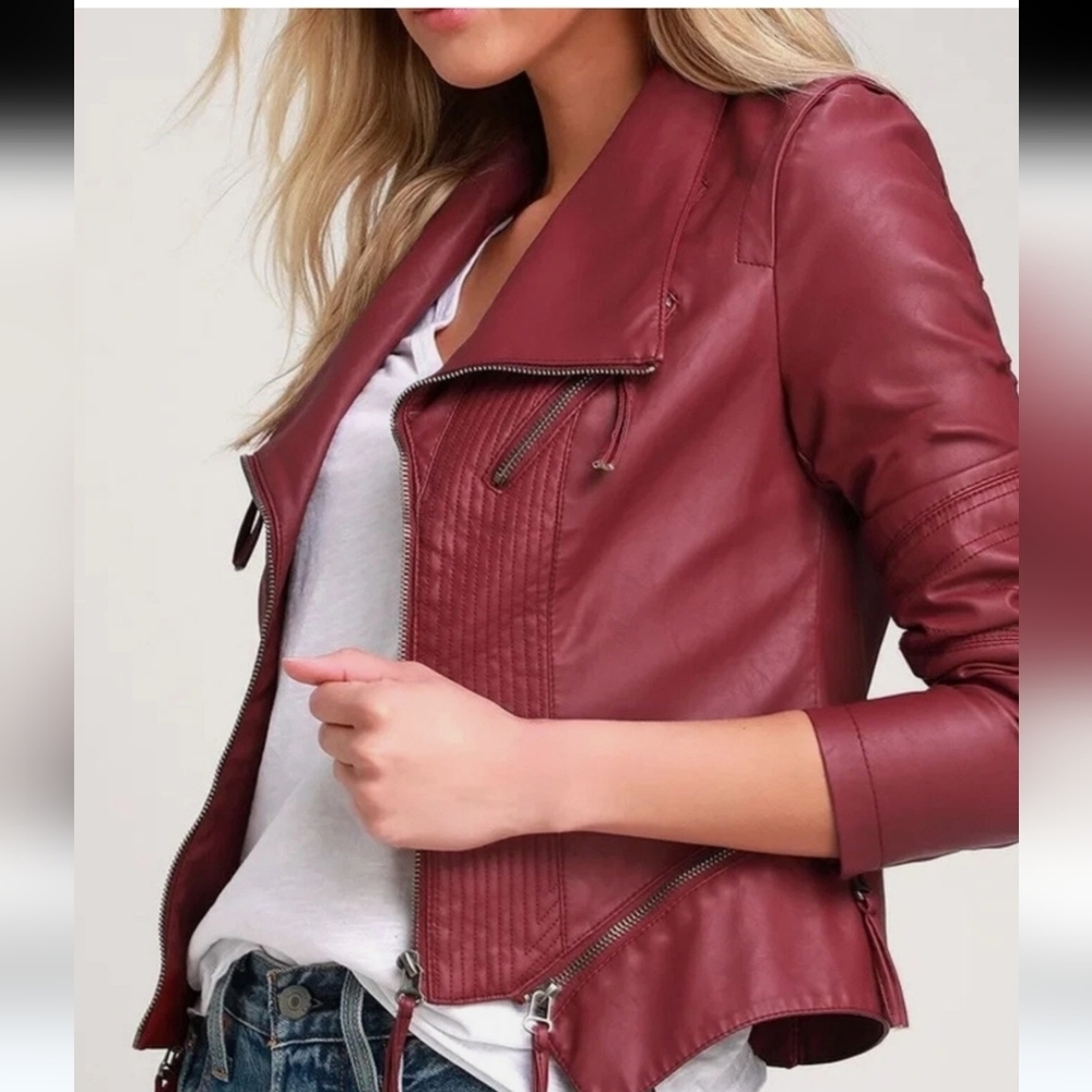 Lulu's Chick Vegan Leather Burgundy Jacket. Lightweight Sz L